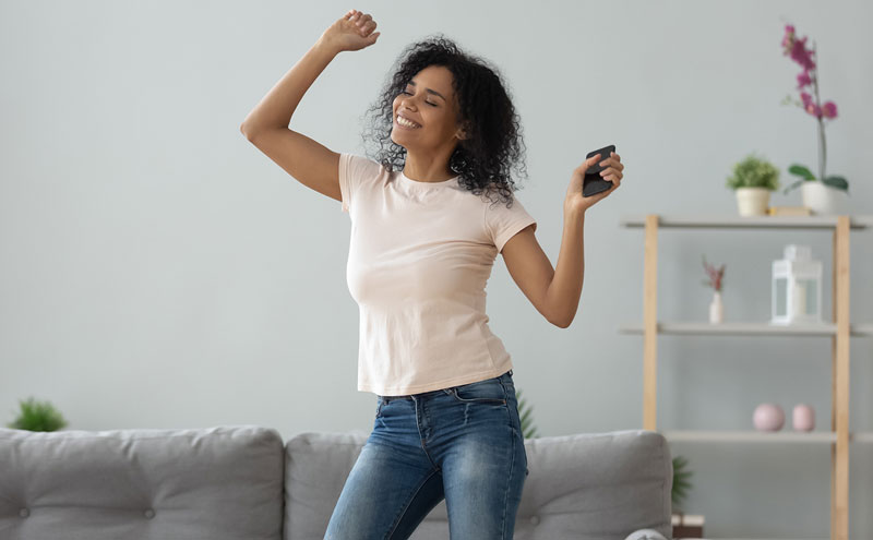 Woman celebrating loan approval