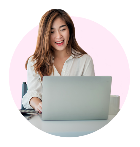 Girl on a computer applying for a loan with Uprova