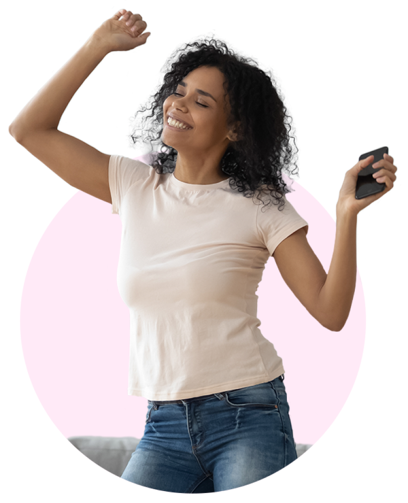 Woman celebrating loan approval